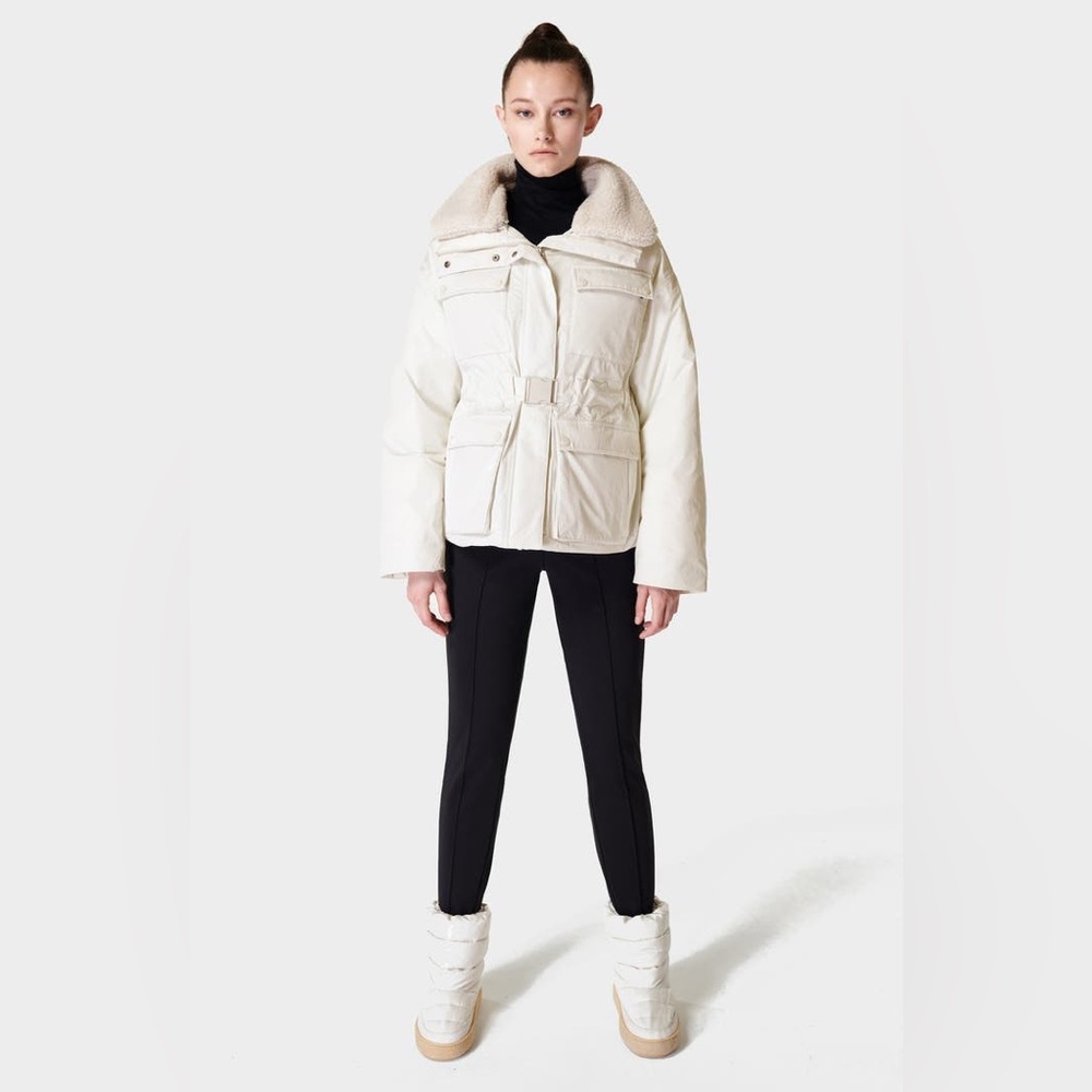 SWEATY BETTY Alps Belted Ski Jacket with Faux-Shearling Collar